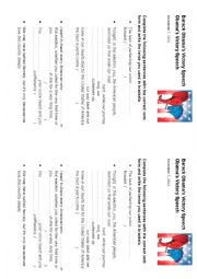 English Worksheet: Obamas  Victory speech - 2012 Election