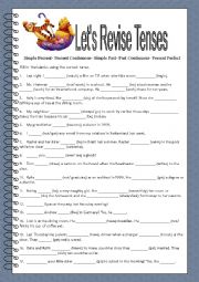 English Worksheet: Lets Revise Tenses(from Simple Present to Present Perfect)