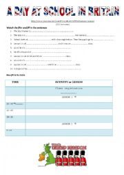 English Worksheet: A Day at School in Britain