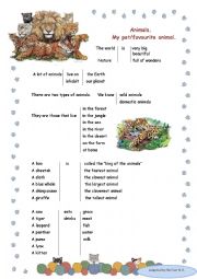 English Worksheet: Anamals. My pet and my favourite animal