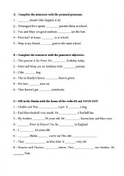 English Worksheet: Personal Pronouns, Possessive Adjectives, Question Words, To Be and Have Got