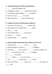 English Worksheet: Personal Pronouns, Possessive Adjectives, Question Words, To Be and Have Got