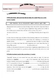 English Worksheet: mid term test N1 (9th form)