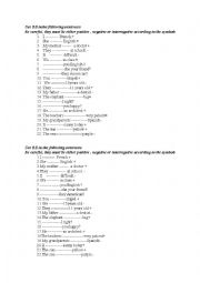 English Worksheet: Be in multiple type sentences