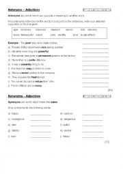 English Worksheet: Synonyms and Antonyms