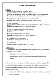 English Worksheet: colon and semicolon