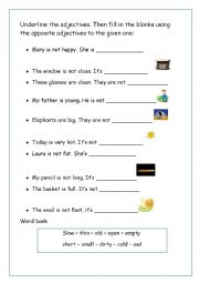 English Worksheet: Opposites