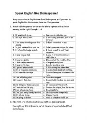 English Worksheet: Speak English like Shakespeare