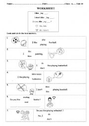 English Worksheet: Like and dont like