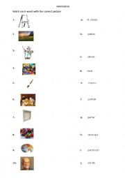 English Worksheet: matching art vocabulary (part of lesson 1)