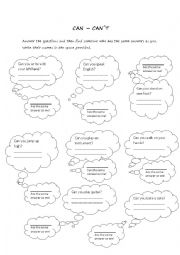 English Worksheet: can cant