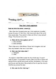 English Worksheet: Reading about Arab explrores