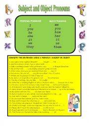 English Worksheet: SUBJECT AND OBJECT PRONOUNS