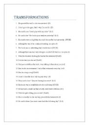 English Worksheet: TRANSFORMATIONS