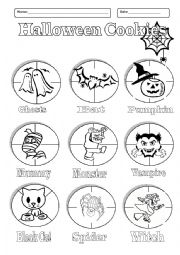 Halloween Cookies - PICTIONARY- Cut and Paste activity