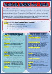 English Worksheet: Guided Debate on Genetically Modified Food