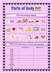 English Worksheet: Body parts