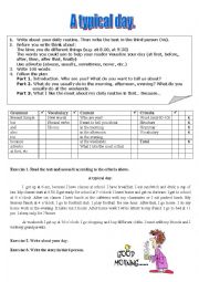 English Worksheet: My day. Sample essay with criteria for assessment