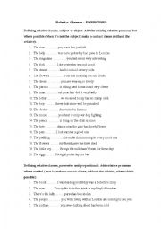 English Worksheet: Relative Clauses - EXERCISES