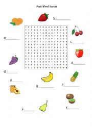 English Worksheet: Fruit Word search