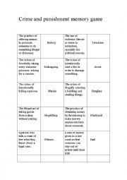 English Worksheet: crime and punishment memory game