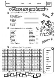 English Worksheet: WHERE ARE YOU FROM? - Countries and Nationalities- Fully Editable