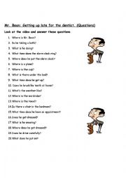 English Worksheet: Mr. Bean getting up late for the dentist