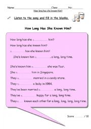English Worksheet: How Long Has She Known Him?