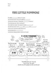 English Worksheet: Five Little Pumpkins song