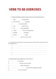 English Worksheet: VER TO BE EXERCISES