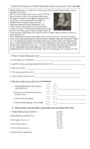 English Worksheet: Shakespeare