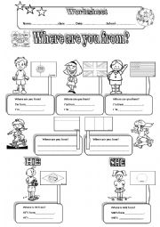 English Worksheet: WHERE ARE YOU FROM- Countries and Nationalities+ Pronouns+ 2 PAGES