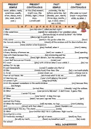 English Worksheet: PRESENT SIMPLE, PRESENT CONTINUOUS, PAST SIMPLE AND PAST CONTINUOUS