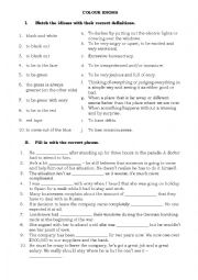 English Worksheet: Colour idioms - definitions & exercises