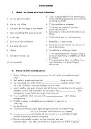 English Worksheet: Food idioms - definitions & exercises