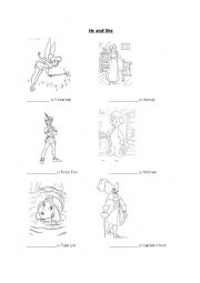 English Worksheet: Peter Pan- he and she