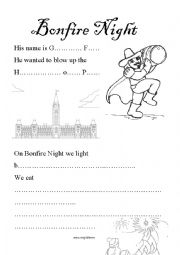 English Worksheet: The Story of Guy Fawkes and Bonfire Night - 5th November