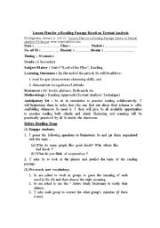 English Worksheet: Lesson Plan for a Reading Passage Based on Textual Analysis