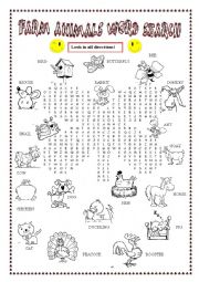 English Worksheet: Farm animals Word search