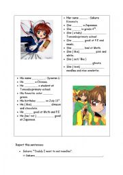 English Worksheet: SImple Present with Cardcaptor Sakura