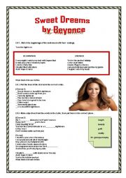 English Worksheet: Sweet Dreams by Beyonce