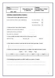 English Worksheet: 1st mid term exam, 2nd form