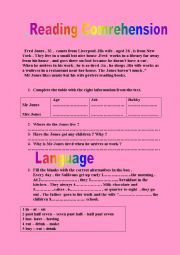 English Worksheet: reading comprehension , grammar and writing