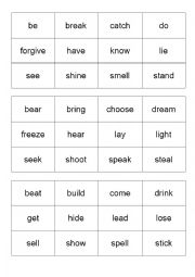 Irregular Verbs Bingo (past simple and past participle forms)
