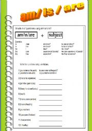 English Worksheet: am/is/are with question  bw versions also