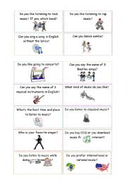 English Worksheet: conversation cards - music