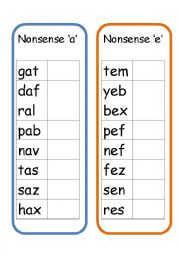 English Worksheet: Nonsense Words