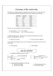 English Worksheet: past to be