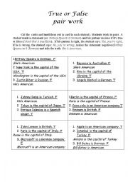 English Worksheet: True or false pair work