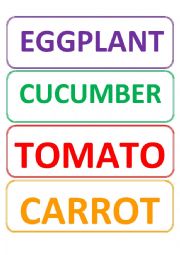 English Worksheet: vegetables words flash cards